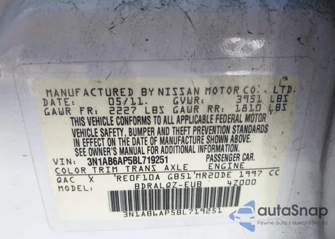 2011 Nissan Sentra 2.0 из США, поврежденный, VIN 3N1AB6AP5BL719251